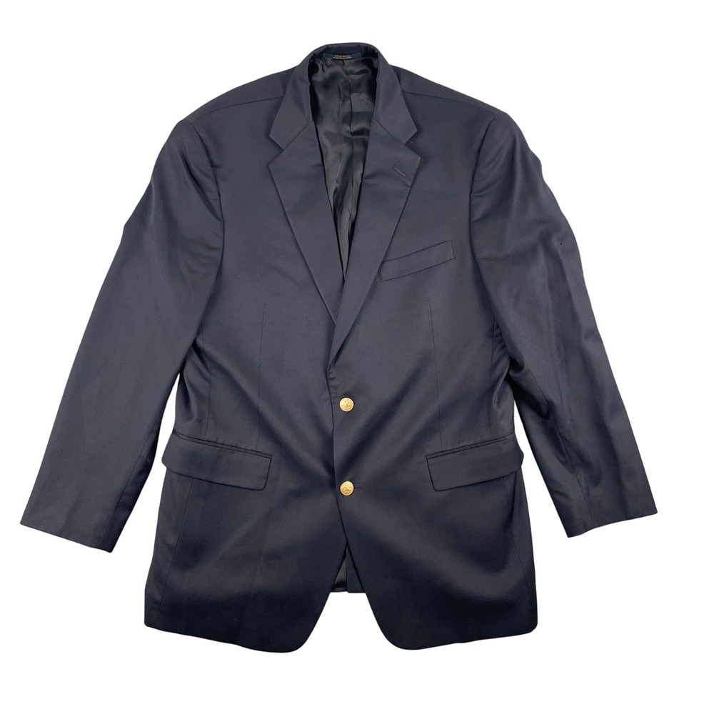 Hart Schaffner Marx Gold Blazer Mens 42R Navy Blue Sport Coat Vintage Jacket USA